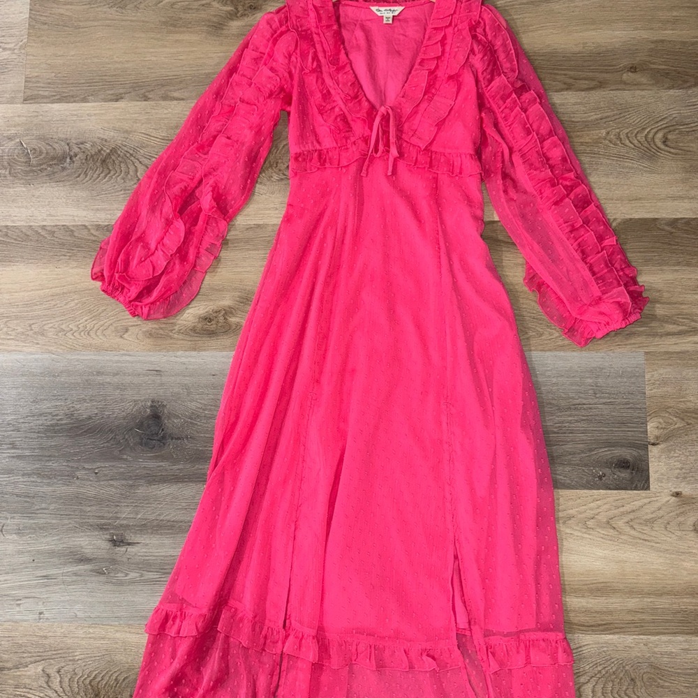 ASOS Bright Pink Ruffle-Trim Maxi Dress - Picture 3 of 6